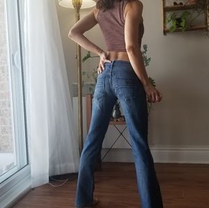 Guess Ultra Low Bootcut Jeans Denim Distressed Holes Tears Size 27 Women Blue